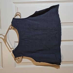 Anrabess Flax Loose Fit Tank Cropped Button Back Slate Blue Size L